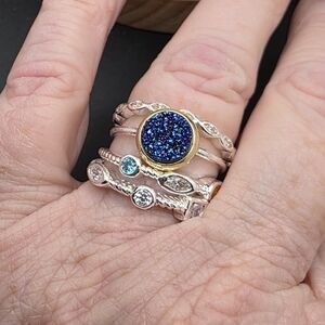 Elegant Blue and Silver Ring Set (2064)